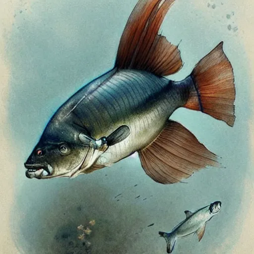 Image similar to ( ( ( ( ( mechanical fish. muted colors. ) ) ) ) ) by jean - baptiste monge!!!!!!!!!!!!!!!!!!!!!!!!!!!