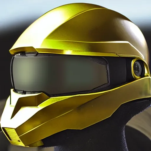 Prompt: Halo spartan helmet, golden visor, reflective