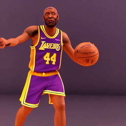 Prompt: uncle iroh playing for the los angeles lakers 3 d render, 4 k
