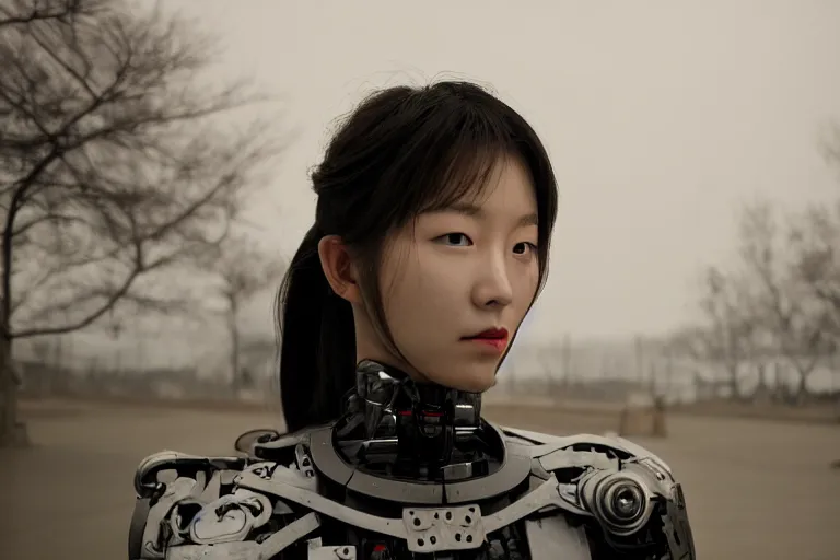 Image similar to portrait of a beautiful Korean cyborg By Emmanuel Lubezki