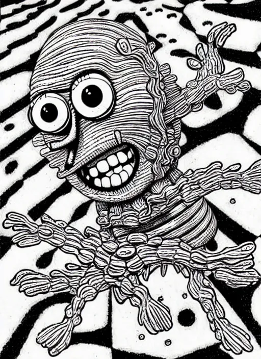 Image similar to junji ito style spongebob squarepants, intricate, highly detailed, illustration, art by junji ito, junji ito