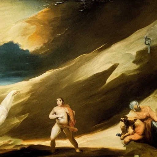 Image similar to elon musk losing everything, a fresco by francisco goya