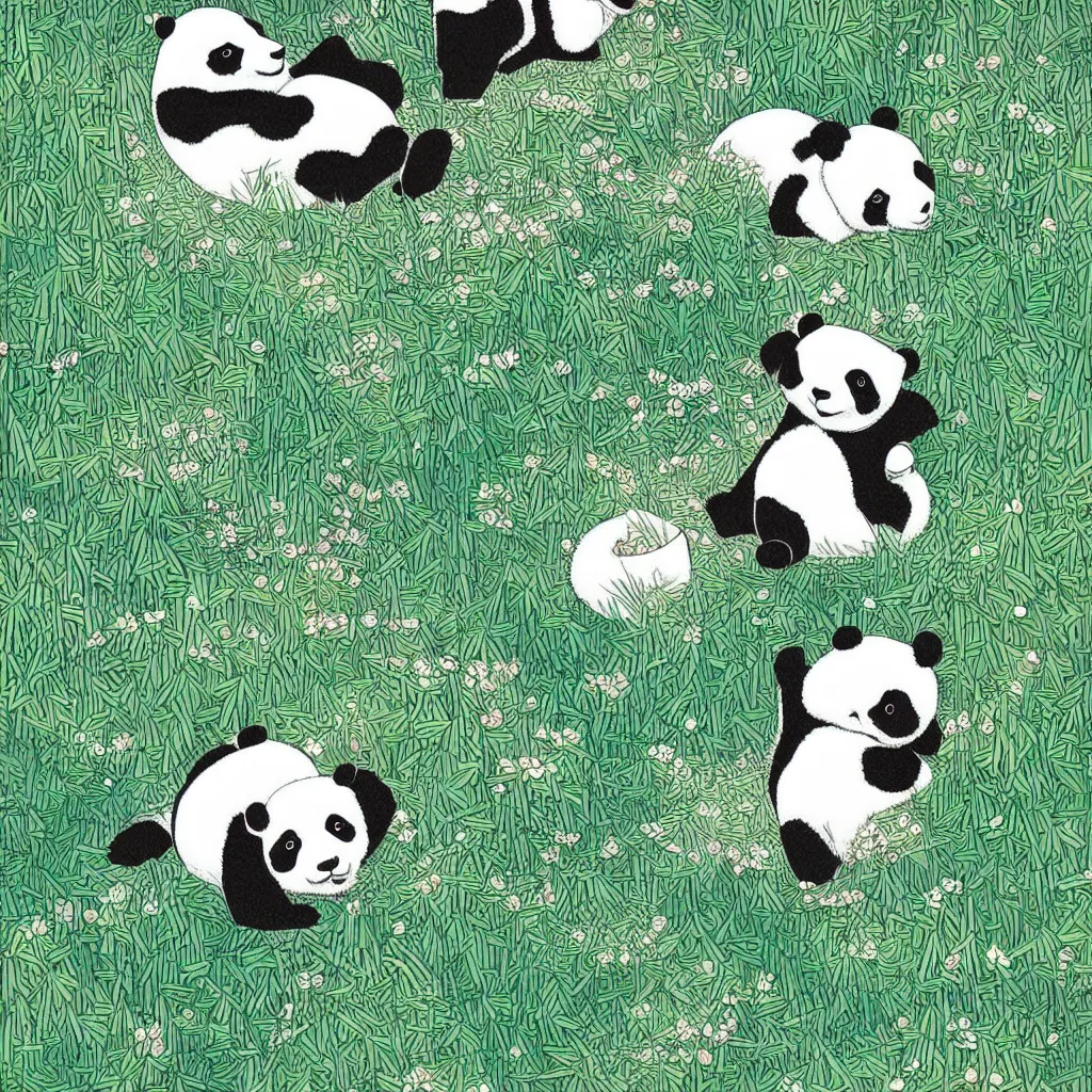 Image similar to isometric view illustration cute panda in bamboo forest, highly detailed mid day by victo ngai