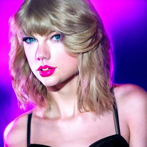 Image similar to closeup portrait of an ethereal Taylor swift made of purple light