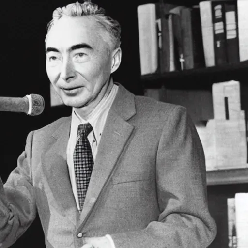 Image similar to robert oppenheimer giving ted talk