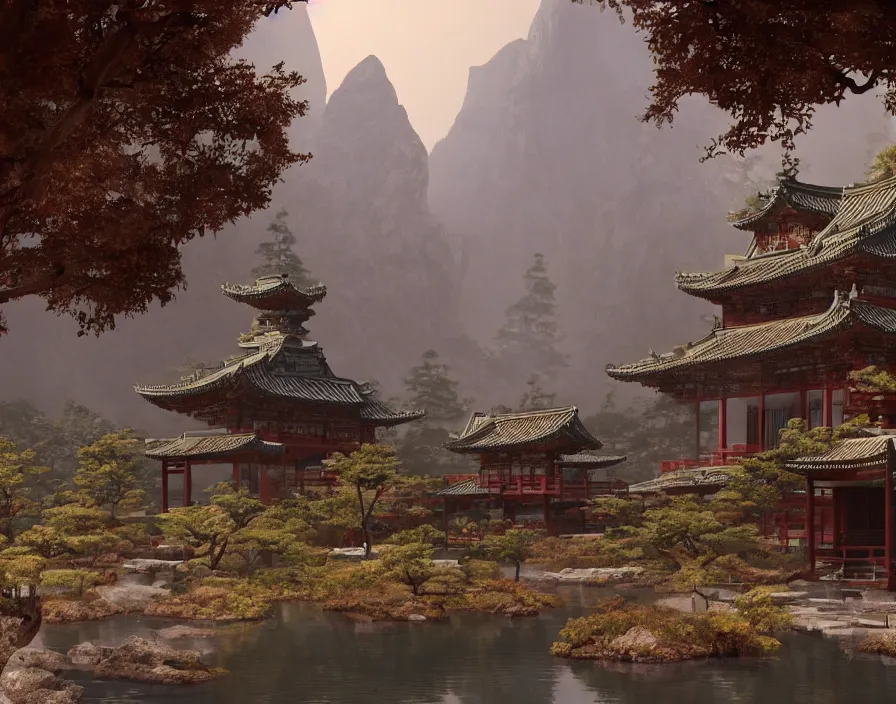 Image similar to silent old asian temple, beautiful texture, beautiful graphics, fantasy artwork, very beautiful scenery, hd, hdr, ue 5, ue 6, unreal engine 5, cinematic 4 k wallpaper, 8 k, ultra detailed, by popular digital, details, beautiful image ever created, high resolution, artstation, award winning