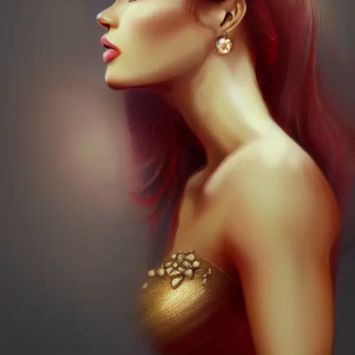 Image similar to woman love woman, sweet hugs, royal dress, gold trim, atmoshperic, elegant, sharp focus, sand sea, red sun, huge lips, close - up, by 3 8 0 light & color female reference pictures, trending on artstation, intricate details