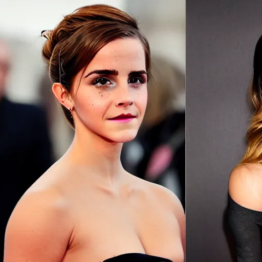 Image similar to still photohraph of an emma watson and kim kardashian hybrid