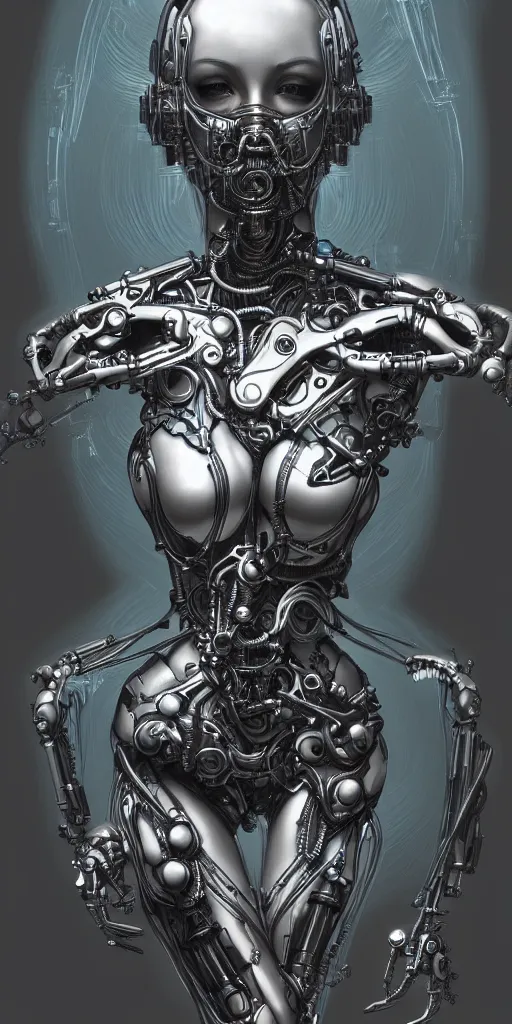 Prompt: portrait of a cyborg woman by Gustave Doré, biomechanical, hyper detailled, trending on artstation