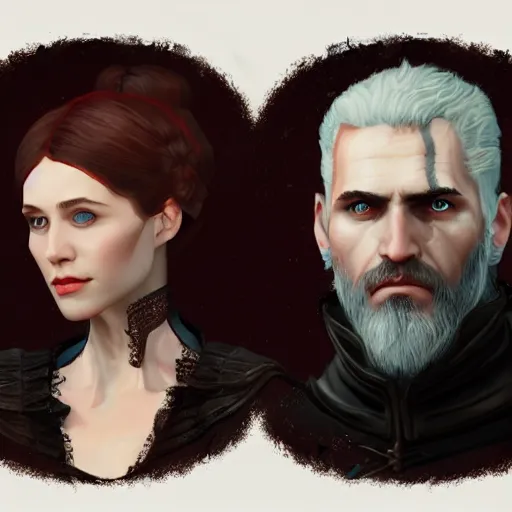 Image similar to portrait painting iris von everec and olgierd von everec, the witcher 3 game, artstation, detailed