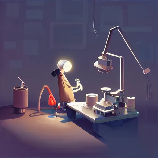 Image similar to goro fujita ilustration a science laboratory, tools for science research, microscopes, small streaks of light through, painting by goro fujita, sharp focus, highly detailed, artstation