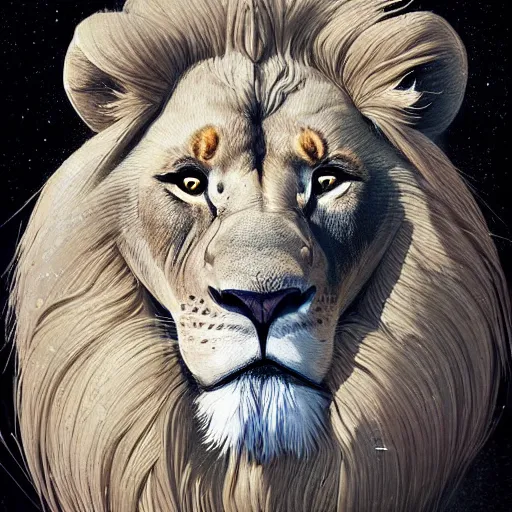 Prompt: a detailed lion portrait, by victo ngai and greg rutkowski, digital art, realistic painting, very detailed, trending on artstation