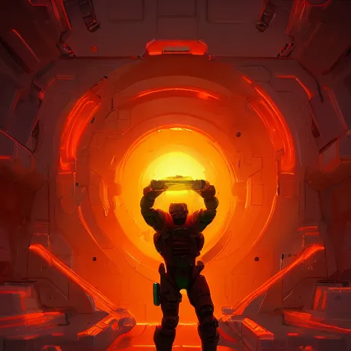 Prompt: doomguy, 4 k, hd 2 0 2 2 3 d global illumination rtx hdr style radiating a glowing aura global fanart artstation by jesper ejsing, by rhads, makoto shinkai and lois van baarle, ilya kuvshinov, rossdraws digital painting, illustration, cinematic lighting pixar and disney unreal