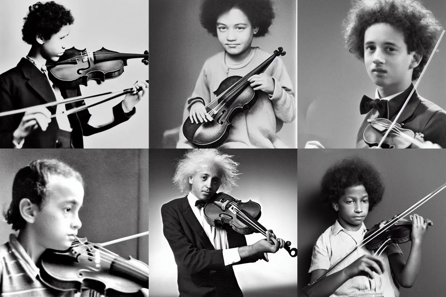 Prompt: young einstein playing violin, black and white photo