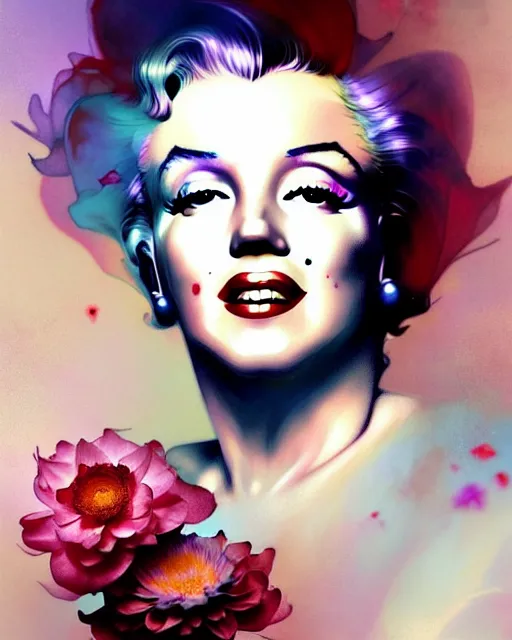 Prompt: Marilyn Monroe, flowers, calm, 4k digital masterpiece by Anna Dittman and Alberto Seveso Ruan Jia, rossdraws, artgerm and greg rutkowski and alphonse mucha and loish and WLOP, fantasycore, Hyperdetailed, fractals, scribble art, realistic digital painting, atmospheric, fireflies, soft lighting, featured on Artstation