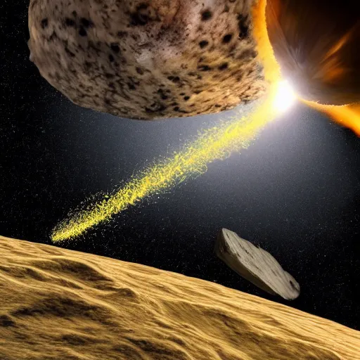 Prompt: Meteor hits Earth at the equator and triggers a fire shockwave while rocks get shot out to space, photorealistic