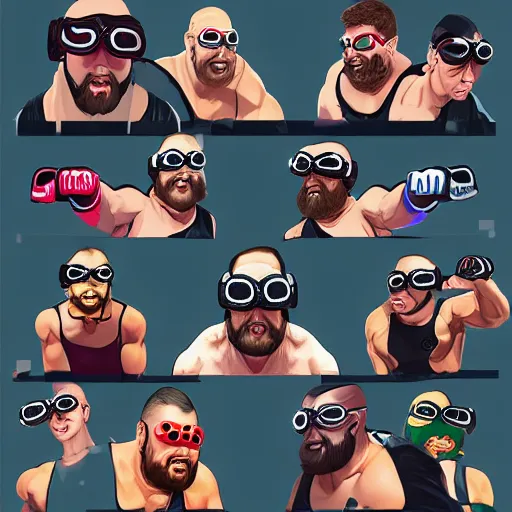 Prompt: wrestlemania wrestlers wearing vr goggles, gta cover, trending on artstation, digital illustration