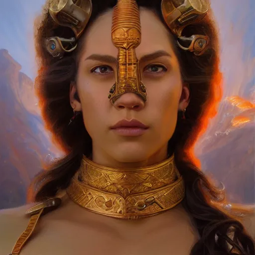 Image similar to an portrait of a female fire goddess, detailed, centered, digital painting, artstation, concept art, donato giancola, Joseph Christian Leyendecker, WLOP, Boris Vallejo, Breathtaking, 8k resolution, extremely detailed, beautiful, establishing shot, artistic, hyperrealistic, beautiful face, octane render