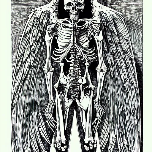 Image similar to the angel of death descends. Skeletal. Detailed Artwork by Moebius.
