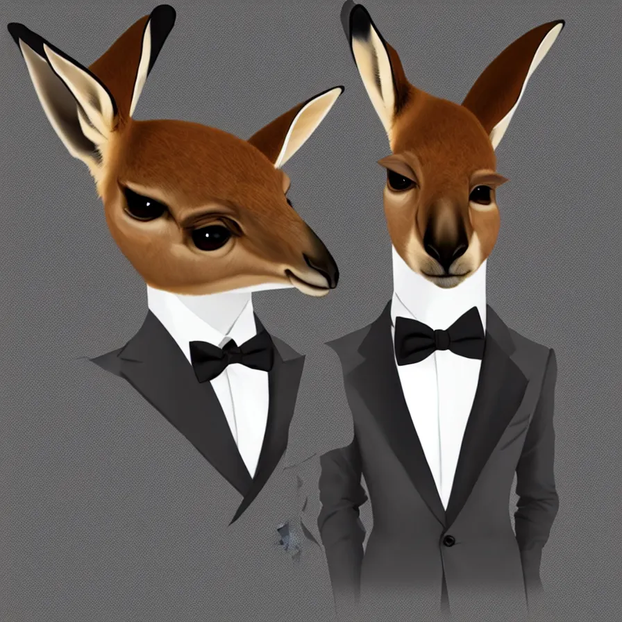 Image similar to spy kangaroo, in a strict suit with bowtie, avatar image, digital art, minimalism