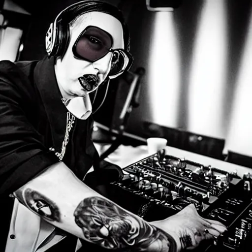 Prompt: marilyn manson on the dj decks