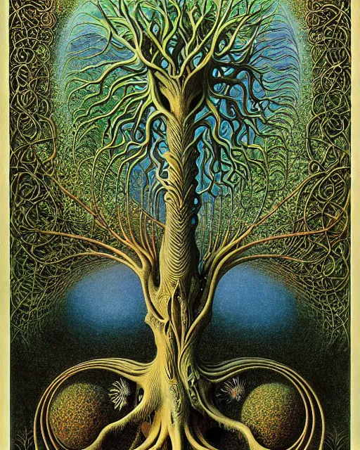 Image similar to tree of life by roger dean and andrew ferez, art forms of nature by ernst haeckel, divine chaos engine, symbolist, visionary, art nouveau, botanical fractal structures, organic, detailed, realistic, surreality