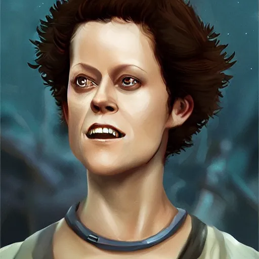 Image similar to young sigourney weaver as a d & d ranger, character portrait by wlop