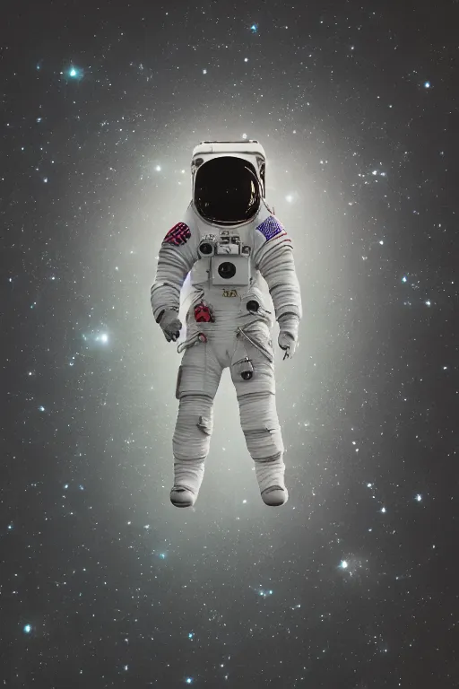 Image similar to a bottom view of a walking astronaut, photography, out - space background, cinematic lighting, 8 k