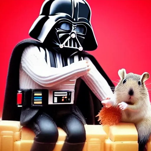 Image similar to a beautiful photo of darth vader riding on a hamster, trending on instagram