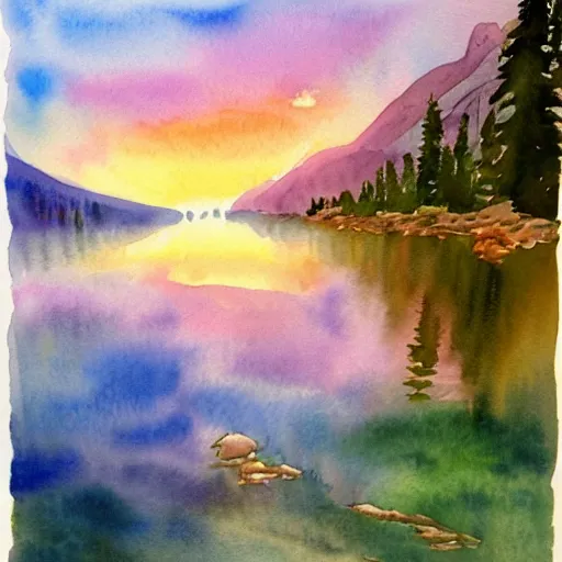 Serene Landscape: A Watercolor Paint - DigitalDream - Drawings &  Illustration, Landscapes & Nature, Mountains - ArtPal