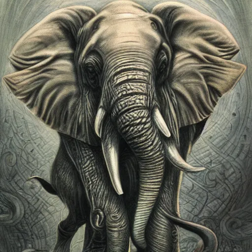 Prompt: detailed and sharp elephant artwork, mystic style, detailed, 8 k, detailed, symmetrical, by brian froud