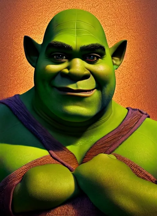 Image similar to photo of a gorgeous shrek the style of stefan kostic, realistic, sharp focus, 8 k high definition, insanely detailed, intricate, elegant, art by stanley lau and artgerm