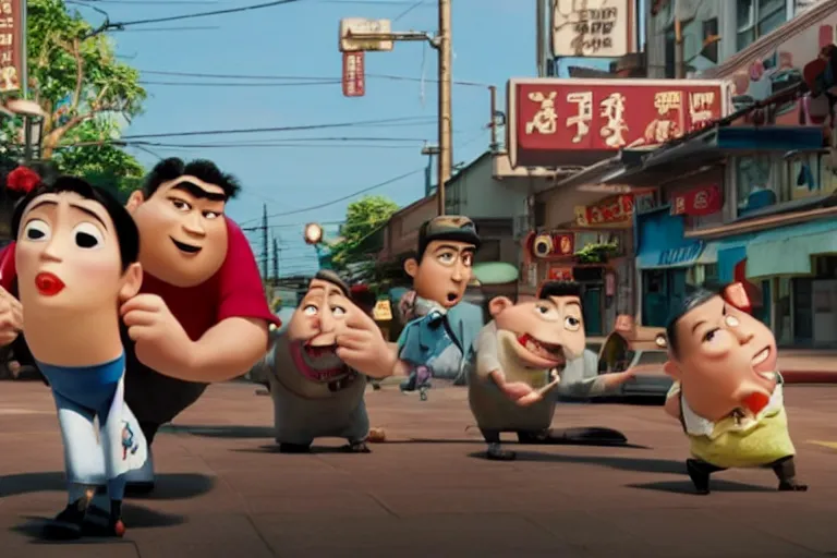 Image similar to film still of a pixar movie about the yakuza.