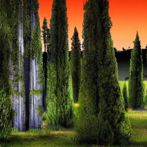 Prompt: night landscape with cypress trees high resolution 4 k wallpaper