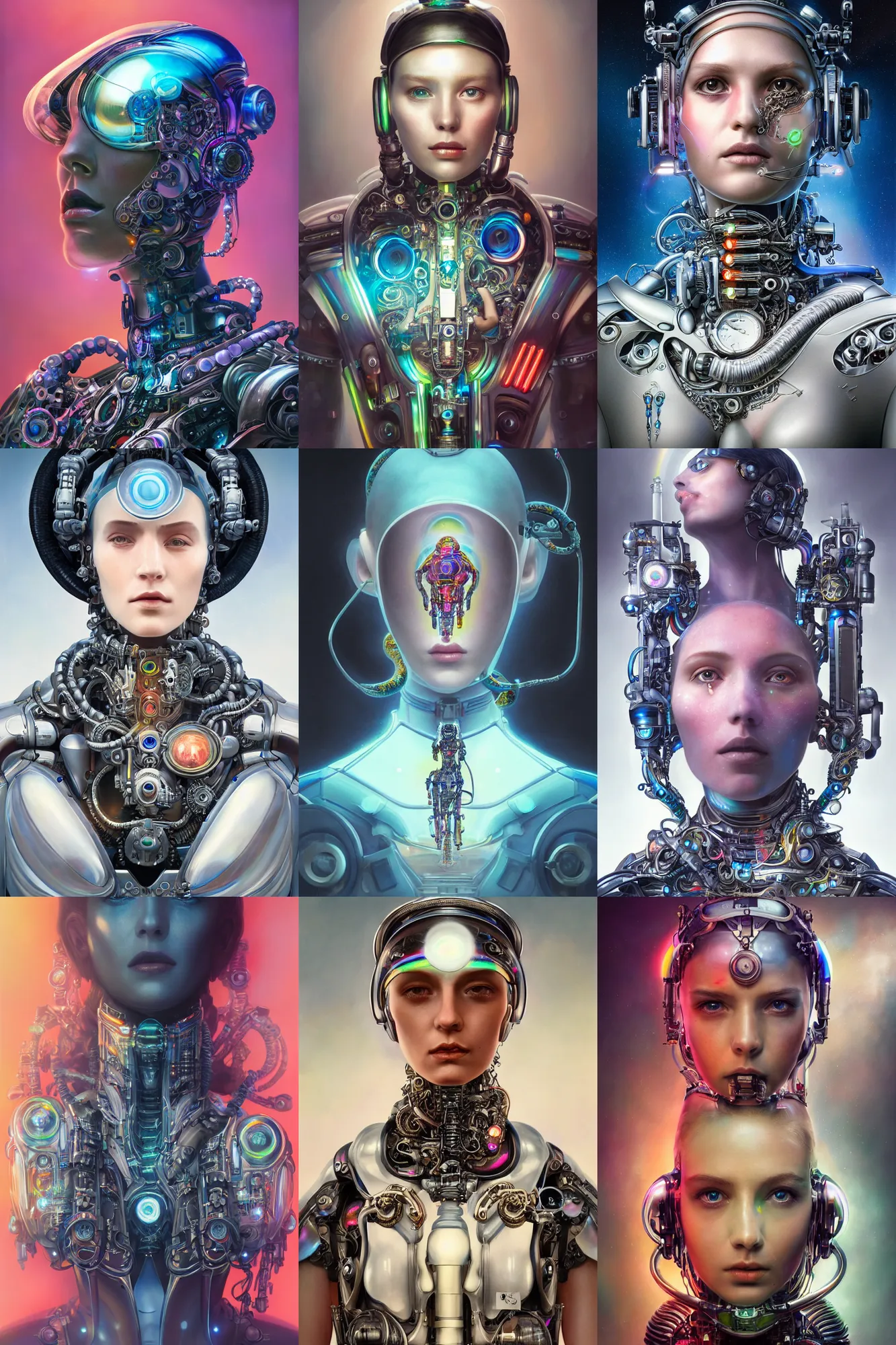 Prompt: a beautiful ultra detailed fine art portrait of a futuristic mechanical cybernetic cyborg with a rainbow viper snake around her neck, by tom bagshaw and anna dittman, studio lighting, golden ratio composition, 3 5 mm lens, cybernetic scifi, deep depth of field, artstation, 8 k