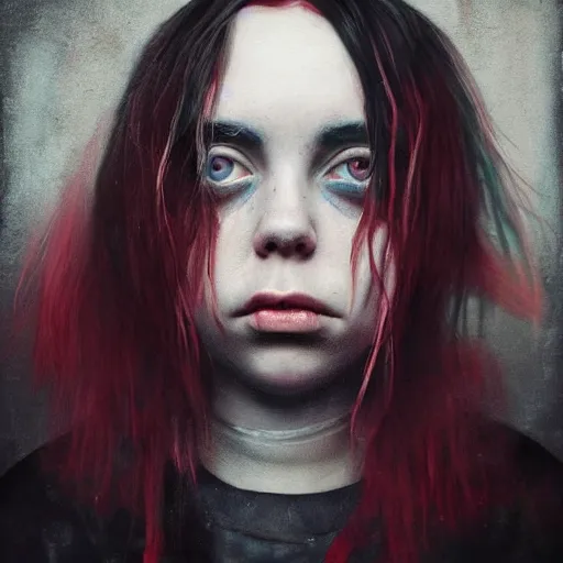 Prompt: grunge painting of billie eilish by michal karcz | pennywise style