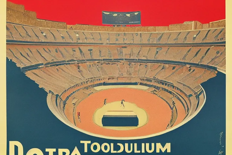 Image similar to art deco era poster for baseball in the Colosseum by Ed Ruscha.