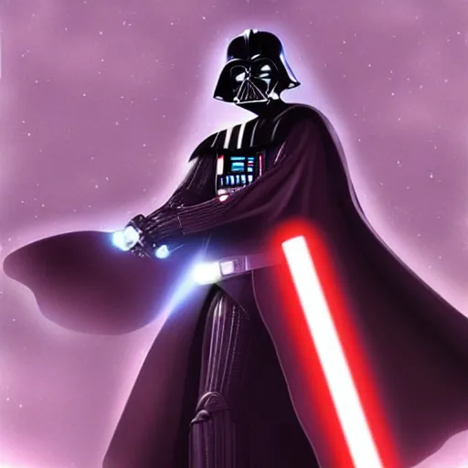 Prompt: Darth Vader holding his lightsaber, Anime art style