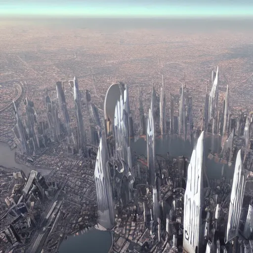 Image similar to a futuristic city in the air