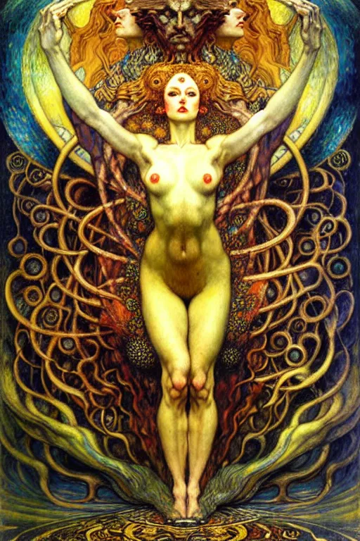 Image similar to Divine Chaos Engine by Karol Bak, Jean Delville, William Blake, Gustav Klimt, and Vincent Van Gogh, symbolist, visionary