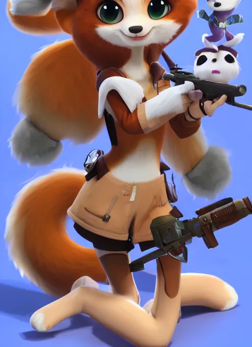 Image similar to female furry mini cute style, highly detailed, rendered, ray - tracing, cgi animated, 3 d demo reel avatar, style of maple story and zootopia, maple story gun girl, fox from league of legends chibi, soft shade, soft lighting