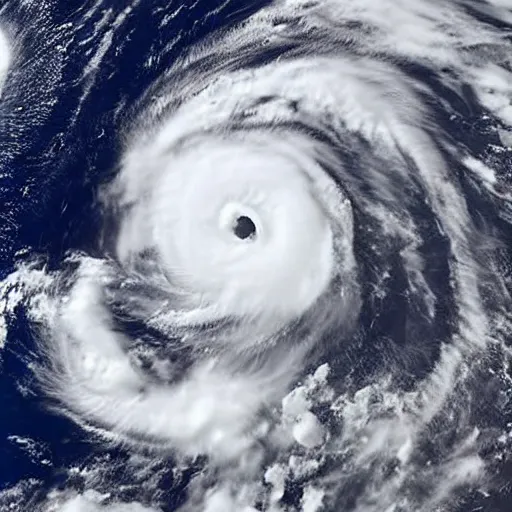Prompt: satellite photo of two hurricanes merging into a super hurricane
