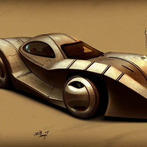 Image similar to a dwarven sportscar, retrofuturist, artdeco, artstation, digital art, high quality, realistic