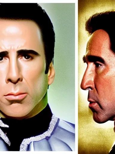 Image similar to a photograph of john travolta as nicholas cage, cinematic, detailed, proportional