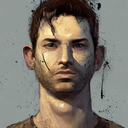 Image similar to Portrait of a man by Greg Rutkowski, he is about 30 years old, Nordic and Hebrew factions, messy brown short hair, strong, tired expression, father figure image, he is wearing a aegean blue utilitarian jumpsuit, highly detailed portrait, scifi, digital painting, artstation, concept art, smooth, sharp foccus ilustration, Artstation HQ.