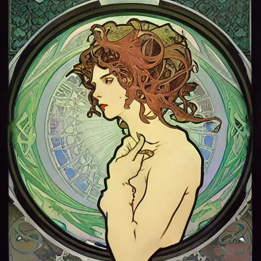 Image similar to lovecraftian villain by alphonse mucha