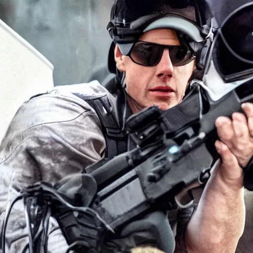 Prompt: jason borne in horor action flick directed by tom cruise