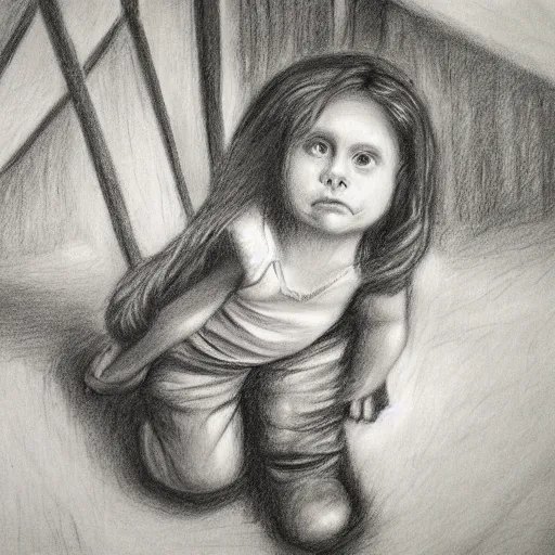 Prompt: crazy, toys in the attic I am crazy, charcoal drawing