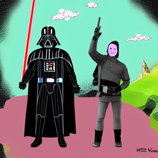 Prompt: darth vader andando en unicornio, arte digital