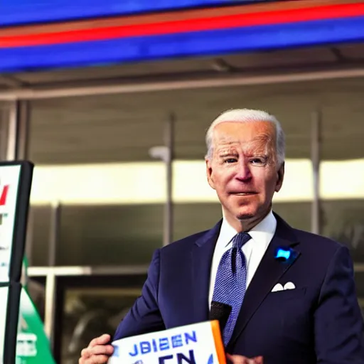 Prompt: joe biden is lost and standing in a 7 - 1 1 parking lot at 2 am looking confused